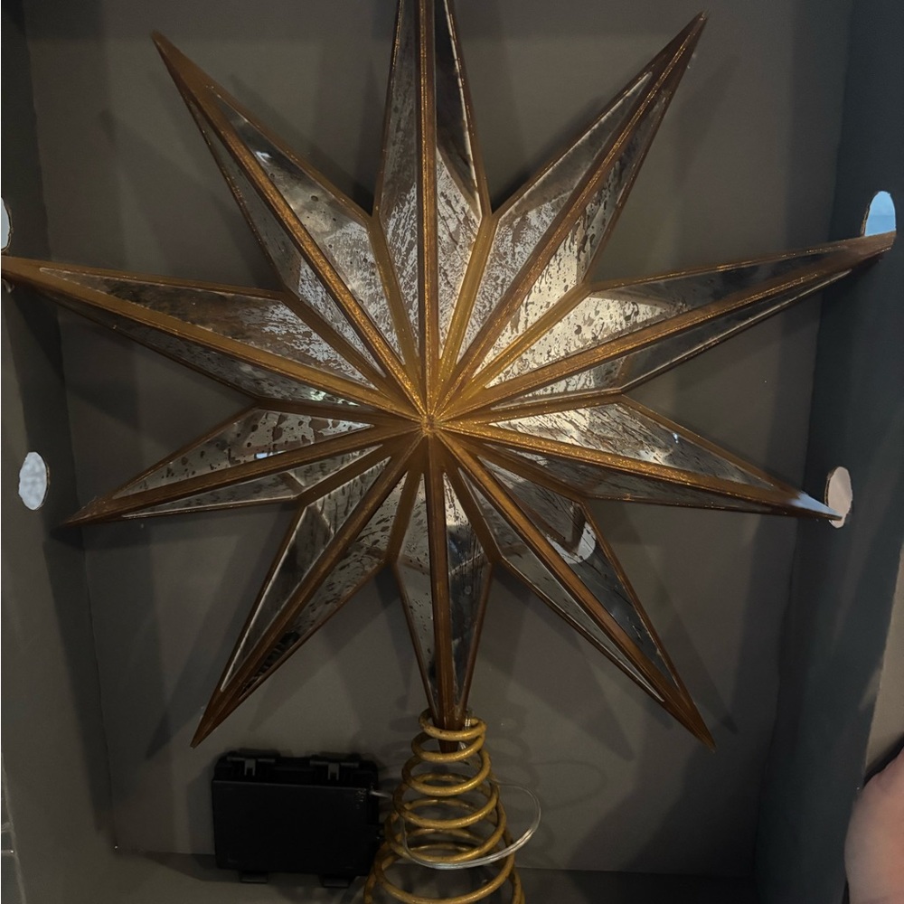 Pottery Barn Gold and Silver Lit Star Tree Topper